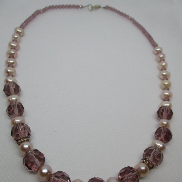 Genuine Freshwater PEARLS Purple CRYSTALS STERLING Silver Necklace Genuine Pearl - Picture 2 of 10